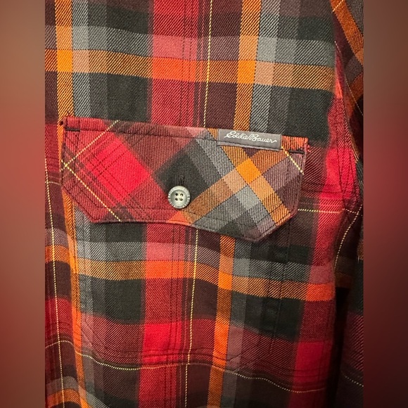 Eddie Bauer Shirt Men’s Small Red Polyester Button Up Long Sleeve Plaid - Picture 7 of 10